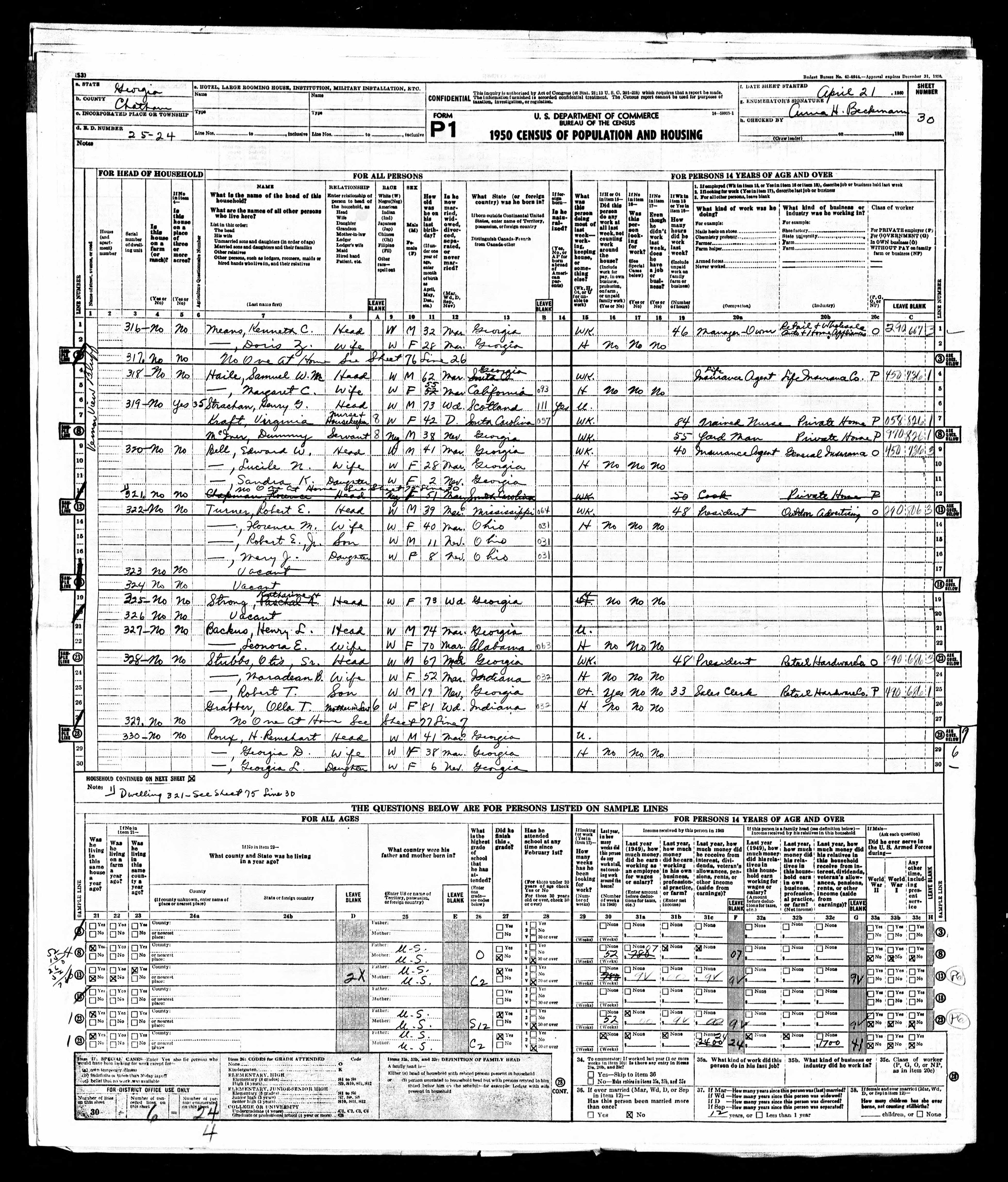 1950 Census — Turner family