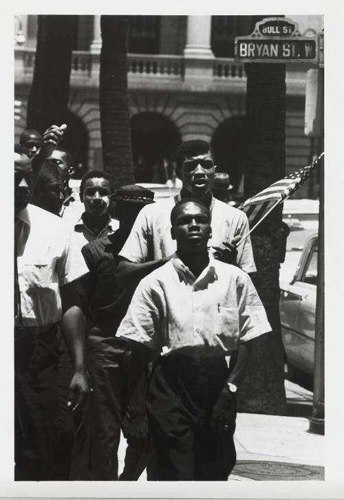 Benjamin Van Clark leading a civil rights march at Bull Street and Bryan Street, Savannah, Georgia, 1963